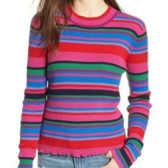 bp Sweaters - ❤BP Ribbed Lettuce Edge Multi Crazy Stripe Sweater